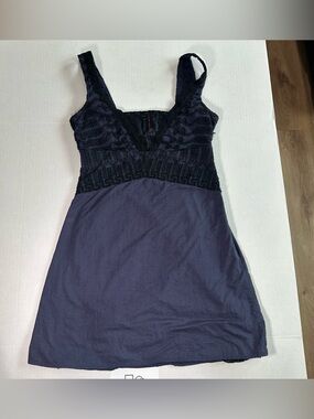 Free People Y2K Babydoll Mini Dress Embroidered Purple Black Empire Waist Boho